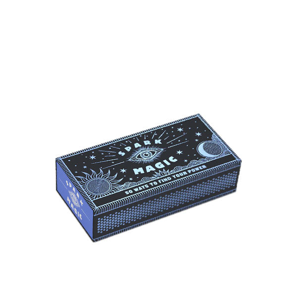 Decorative blue Spark Magic matchbox with celestial designs