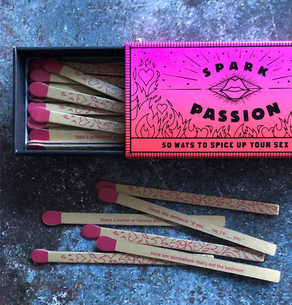 Faux matchsticks are printed with prompts to Spark Passion