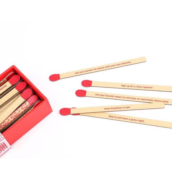 Faux matchsticks are printed with prompts to spark romance