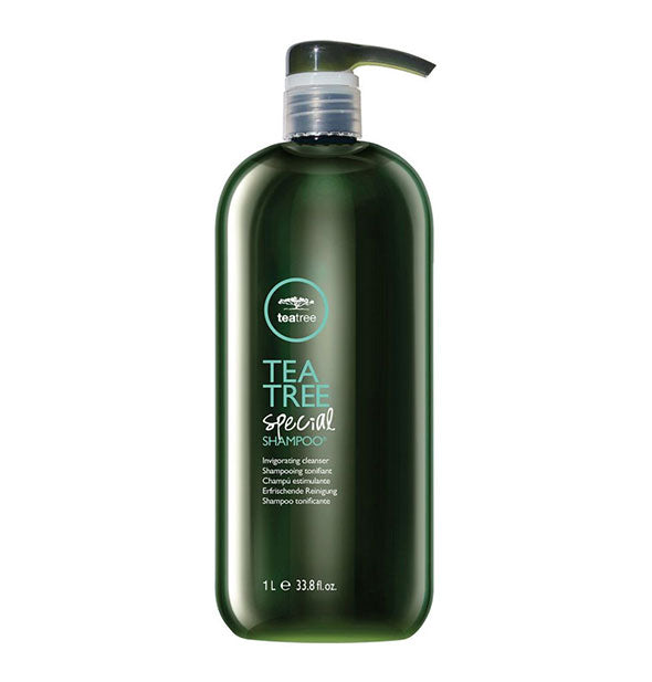 33.8 ounce bottle of Paul Mitchell Tea Tree Special Shampoo with pump nozzle