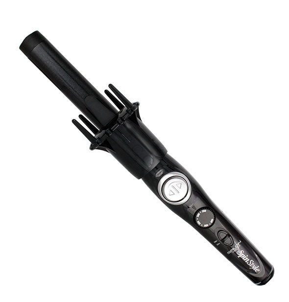 Black Spin Style curling iron with short thin prongs surrounding a central barrel