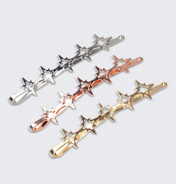 Silver, rose gold, and gold starburst bobby pins