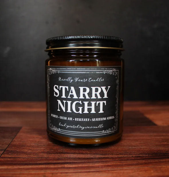 Starry Night amber glass jar candle with black lid