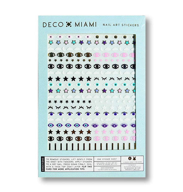 Pack of Deco Miami Nail Art Stickers with a variety of eye and star designs