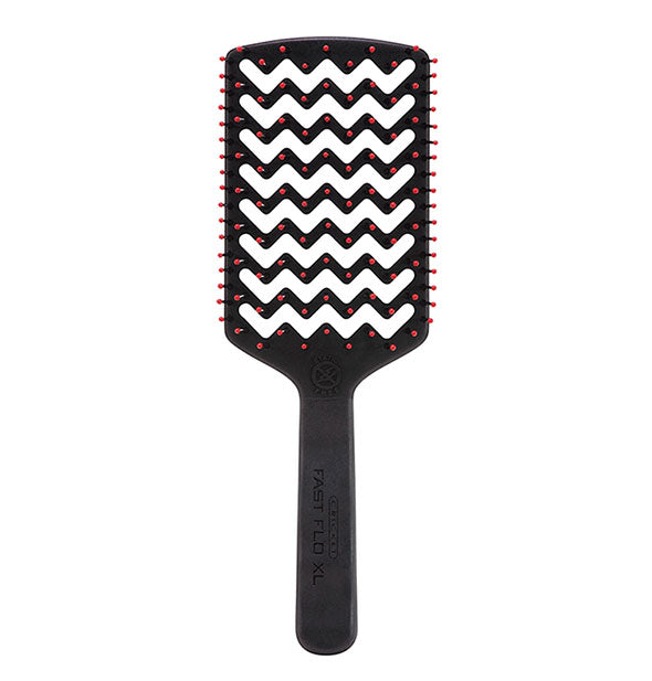 Rectangular black hairbrush with red-tipped bristles and a zigzag vent pattern