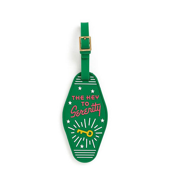 Green with Pink Text The Key To Serenity Luggage Tag 
