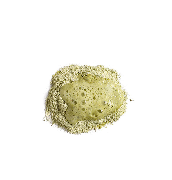 Sample of Eminence Organics Stone Crop Oxygenating Fizzofoliant shows grainy texture that turns into a foaming paste when combined with water
