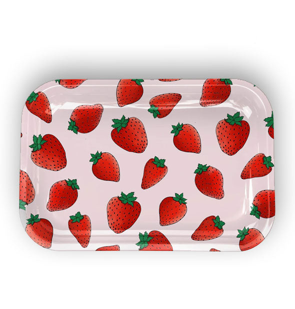 Rounded rectangular tray with all-over red strawberries design