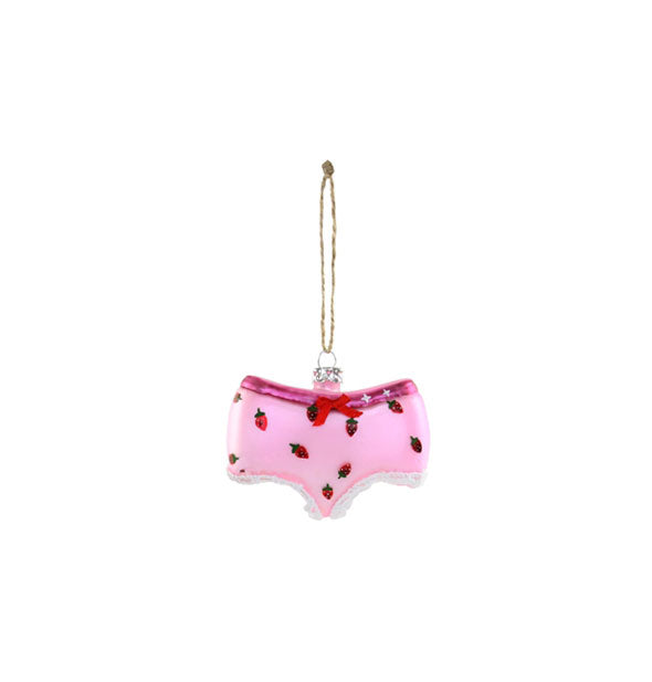 Pink strawberry underwear glass ornament with string