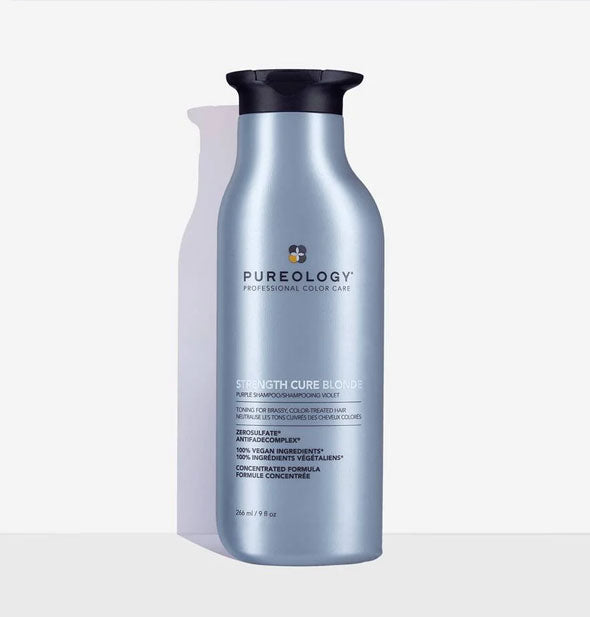 9 ounce bottle of Pureology Strength Cure Blonde Purple Shampoo