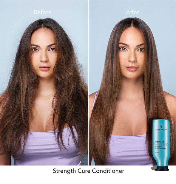 Before and after results of using Pureology Strength Cure Conditioner