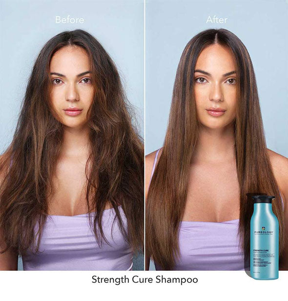 Before and after results of using Pureology Strength Cure Shampoo