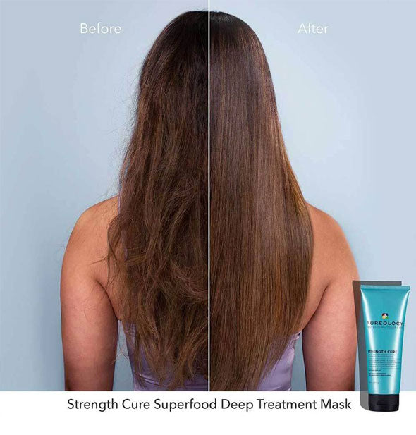 Before and after results of using Pureology Strength Cure Superfood Deep Treatment Mask