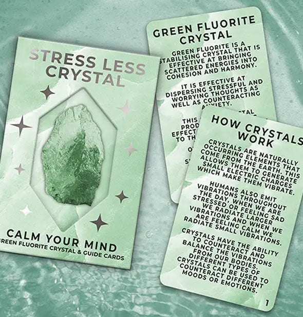 Sample cards from the Stress Less Crystal kit for calming your mind