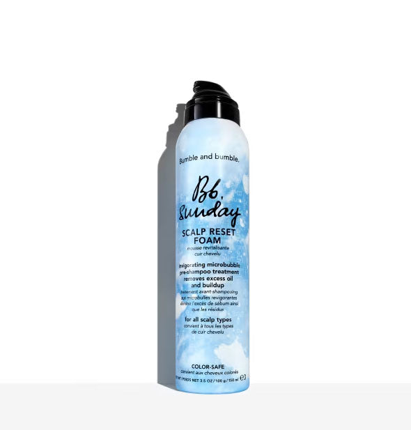 Blue 3.5 ounce can of Bumble and bumble Sunday Scalp Reset Foam with black nozzle