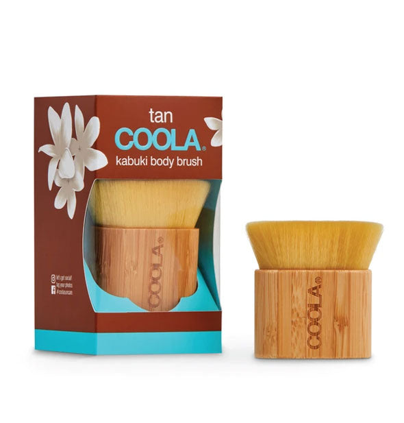 COOLA Kabuki Body Brush is shown inside and outside of its packaging