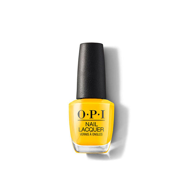 Bottle of OPI Nail Lacquer in a bright yellow shade