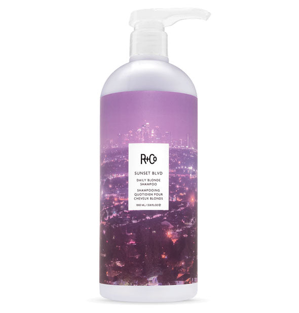 33.8 ounce bottle of R+Co Sunset Blvd Daily Blonde Shampoo
