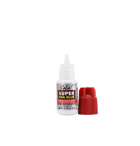 One-ounce bottle of Cala Super Nail Glue with cap removed
