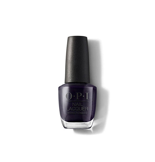 Bottle of OPI Nail Lacquer in a dark, purple-blue shade