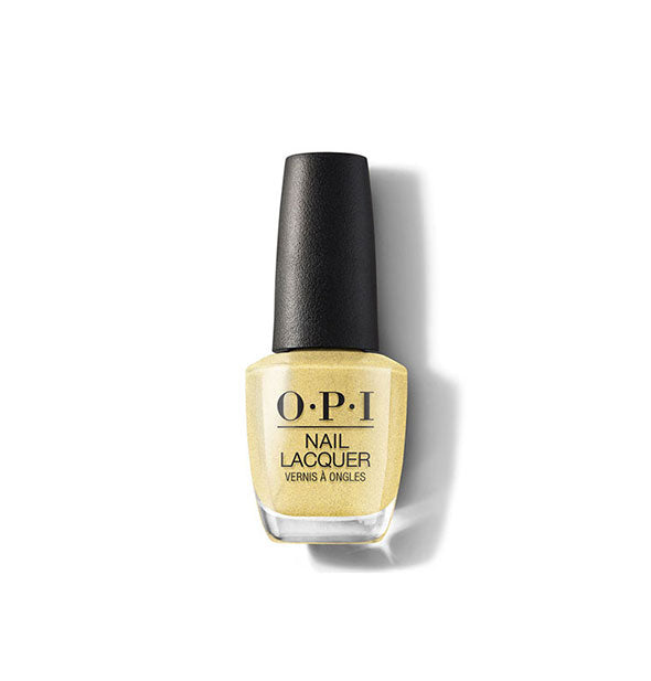 Bottle of OPI Nail Lacquer in a shimmery yellow-gold shade
