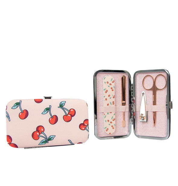 Cherry print manicure tool case