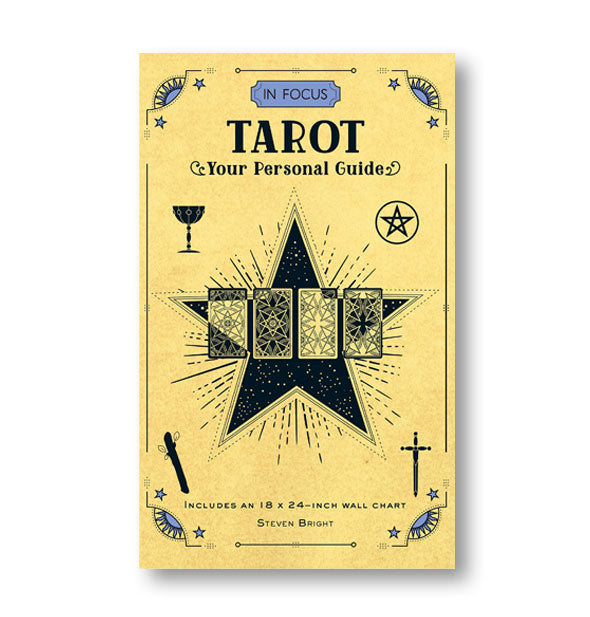 Yellow cover of In Focus: Tarot by Steven Bright features black and blue mystical design elements