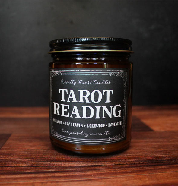 Tarot Reading amber glass jar candle with black lid