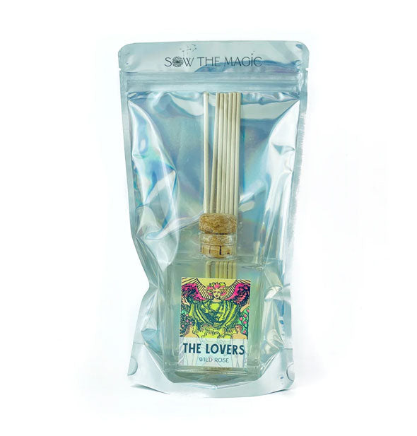 The Lovers tarot card reed diffuser pack by Sow the Magic contains glass bottle and 8 reeds