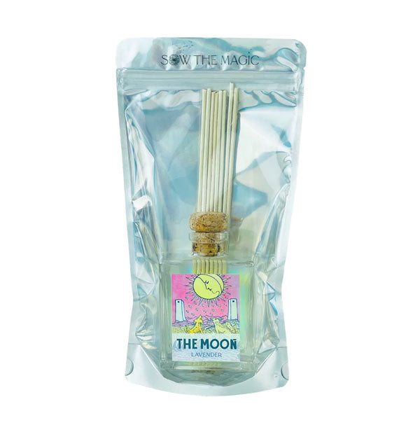 The Moon tarot card reed diffuser pack by Sow the Magic contains glass bottle and 8 reeds