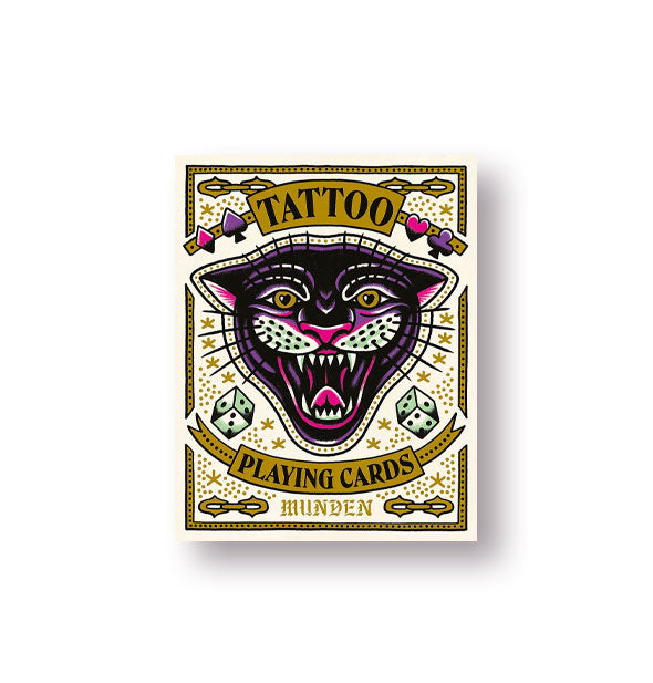 Pack of Tattoo Playing Cards by Munden features a fierce-looking black panther and dice design