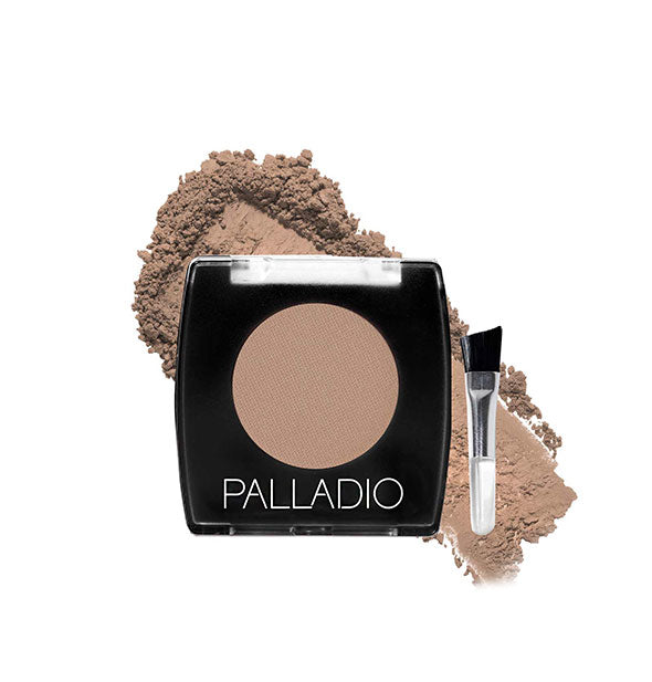 Palladio compact shown with small angled applicator brush and light brown powder sample