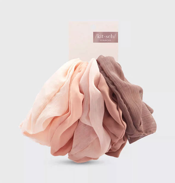 Set of five Kitsch hair scrunchies in blush toned crepe fabrics