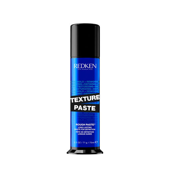 2.5 ounce blue, black, and white bottle of Redken Texture Paste