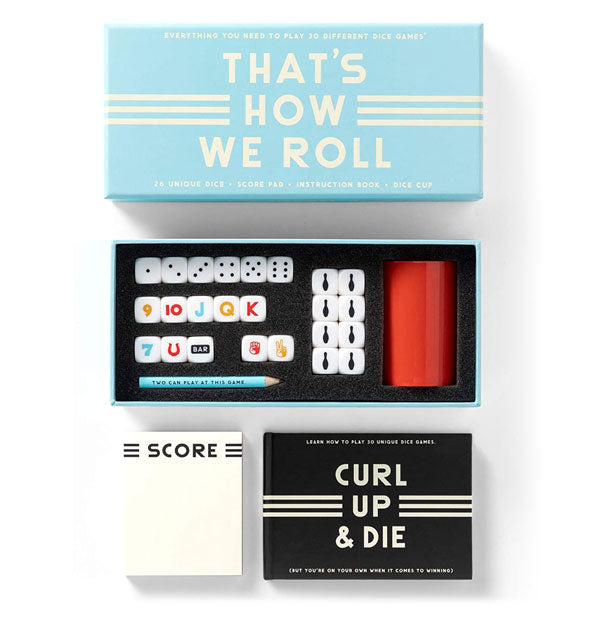 Contents of the That's How We Roll dice game set