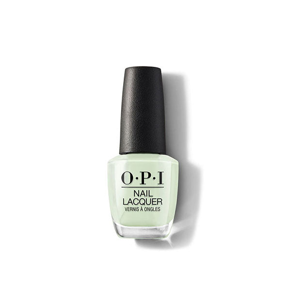 Bottle of OPI Nail Lacquer in a pastel shade of mint green