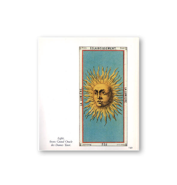 Sun illustration is labeled, "Light, from Grand Oracle des Dames Tarot."