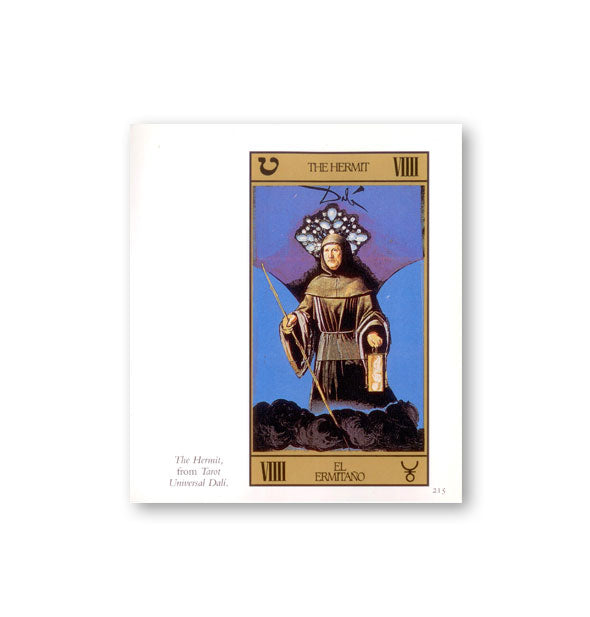 The Hermit tarot card illustration is labeled, "The Hermit, from Tarot Universal Dali."