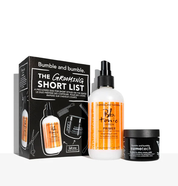 The Grooming Short List hair styling set by Bumble and bumble with contents: Tonic Lotion Primer and Sumotech