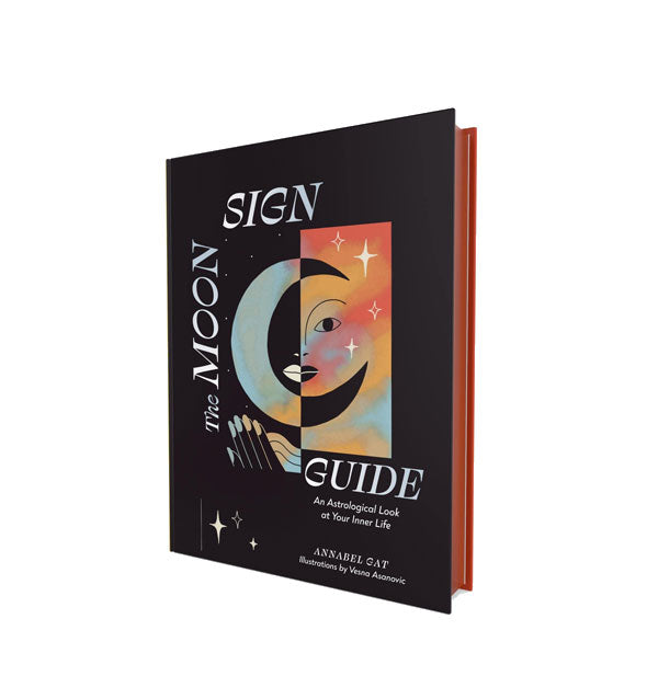 Cover of The Moon Sign Guide: An Astrological Look at Your Inner Life by Annabel Gat with illustrations by Vesna Asanovic features a multicolored celestial moon face design
