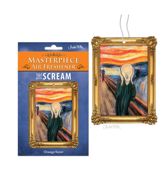 Air freshener depicts Edvard Munch's masterpiece The Scream in an ornate frame hanging by a string