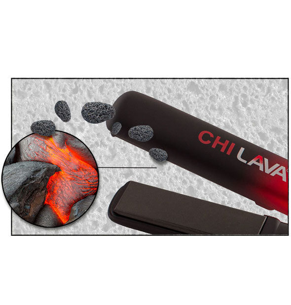 Diagram illustrates CHI Lava flat iron plates are made with volcanic material