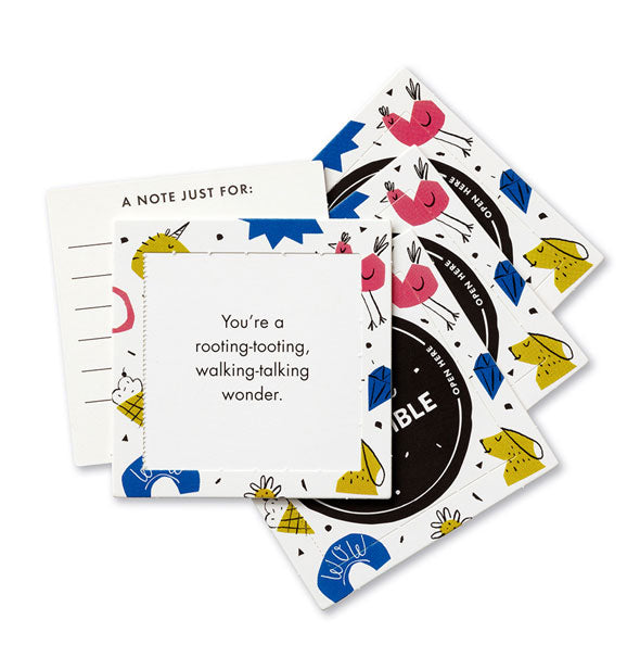 Sample card from the You're Incredible edition of ThoughtFulls box set features the phrase, "You're a rooting-tooting, walking-talking wonder."