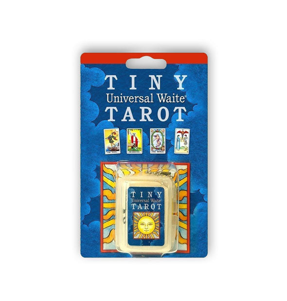 Tiny Universal Waite Tarot card deck keychain on blister card