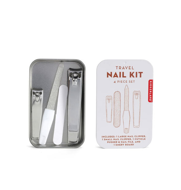 Opened 4-piece Travel Nail Kit shows contents inside