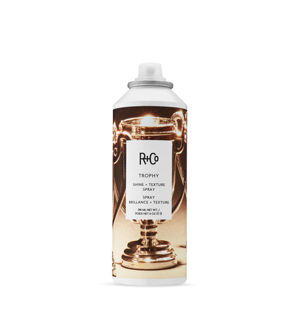 6 ounce can of R+Co Trophy Shine + Texture Spray