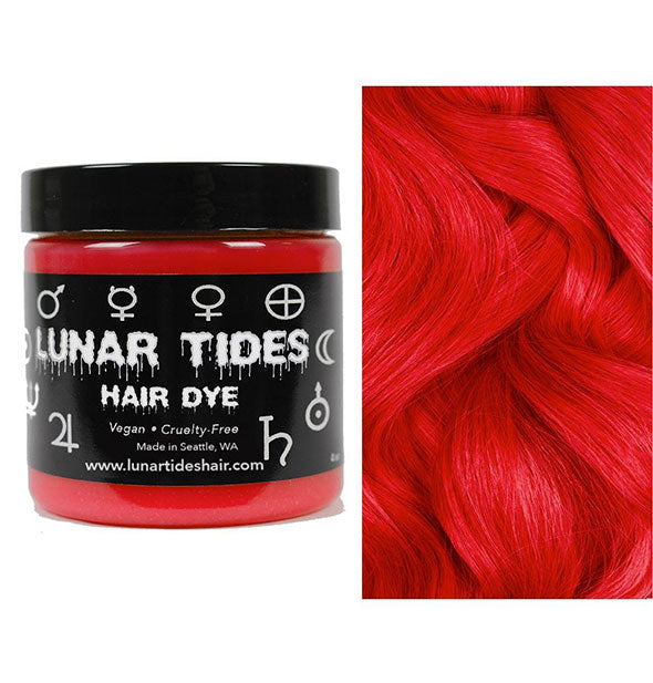 Lunar Tides Hair Dye pot shown in vibrant red shade True Lust