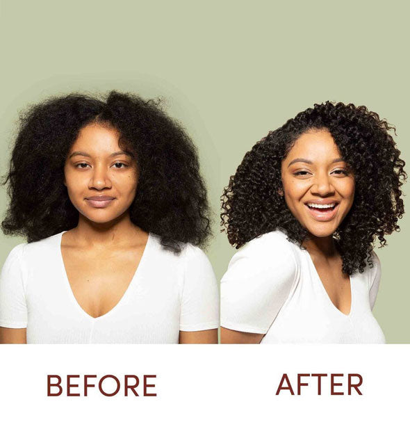 Before and after styling with Mizani True Textures Curl Define Pudding