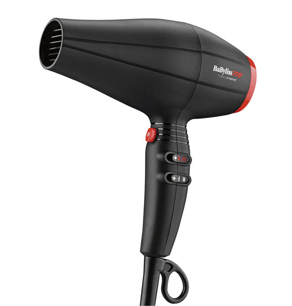 Black BaBylissPRO hair dryer with red details