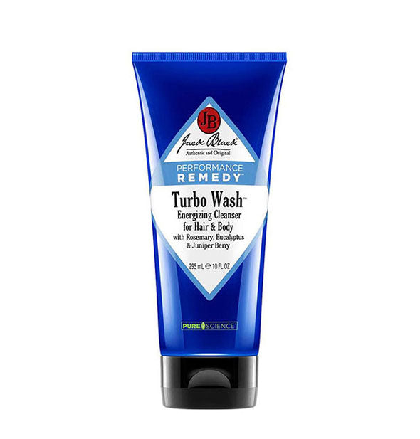 Blue 10 ounce bottle of Jack Black Performance Remedy Turbo Wash Energizing Cleanser for Hair & Body